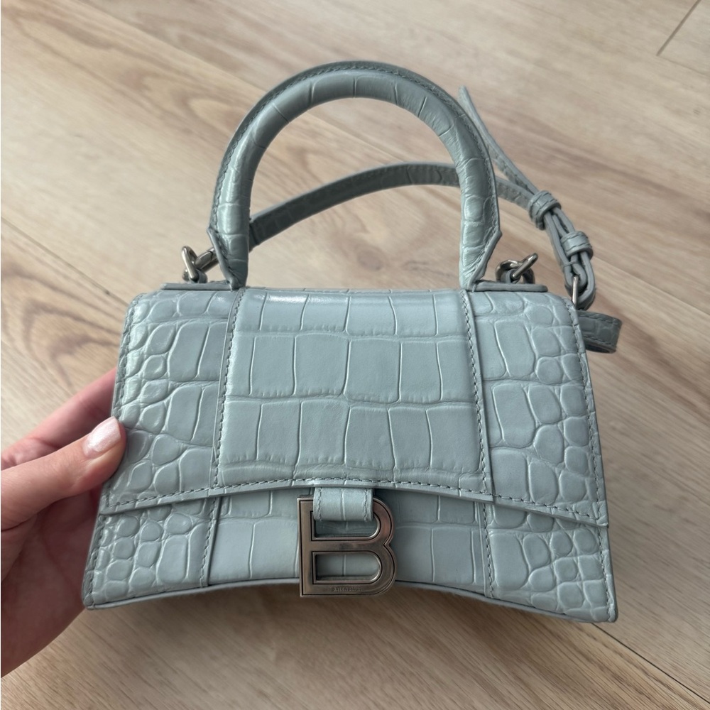 Balenciaga Light Gray Croc-Embossed Mini Bag